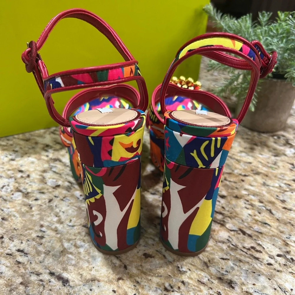 Gianni Bini Beaux Whimsical Mismatch Ornament Multicolor Platform Sandals 7.5M